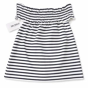 Zara Off Shoulder Striped Top Navy White Size L NWT Coastal Summer Stretch